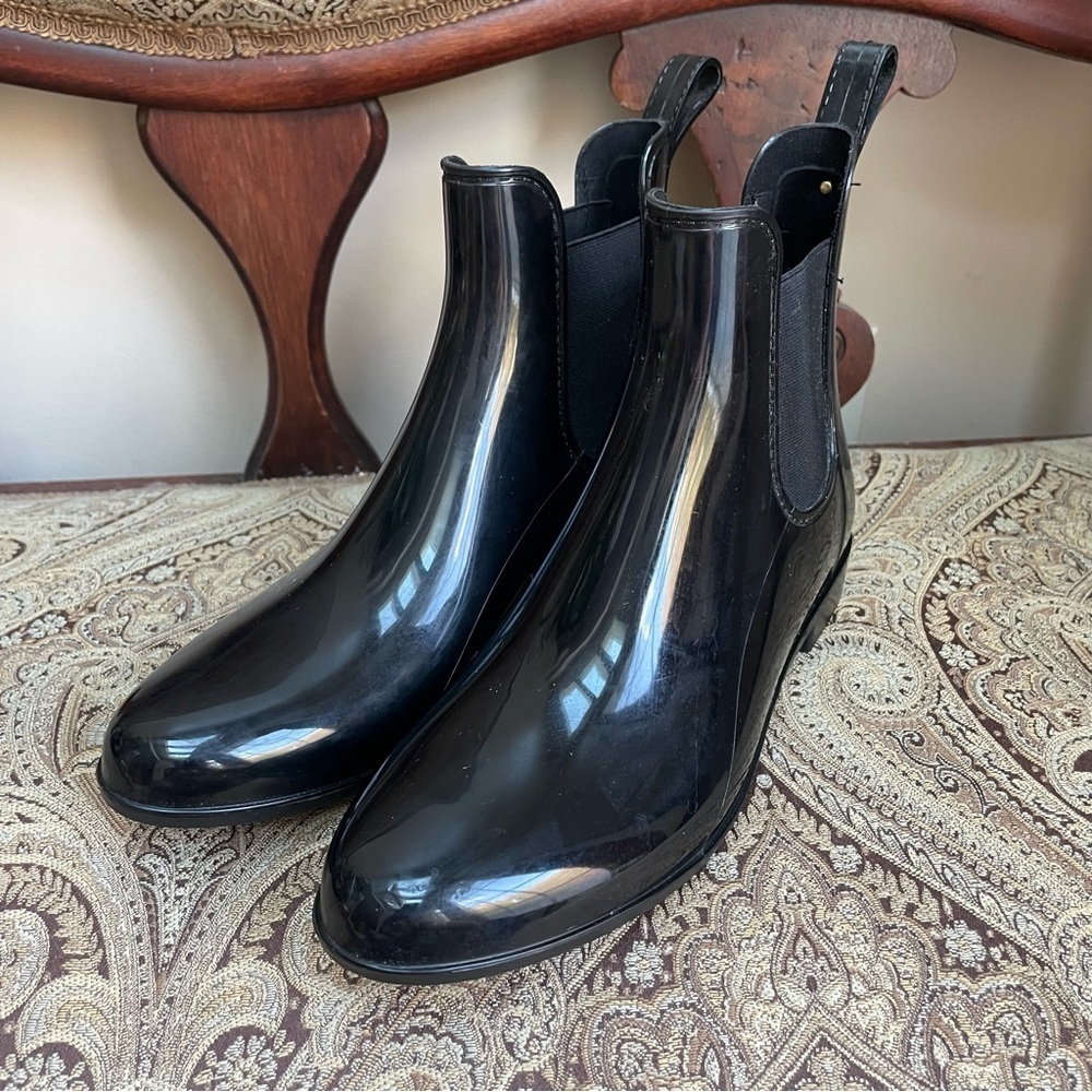 Sam Edelman Tinsley Black Gloss Chelsea Rain Boots Booties Pull On Size 10 - Picture 6 of 14